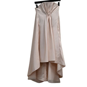 Pamela Roland Strapless Midi Dress Size 4 Pink High Low Ruched Party Cocktail